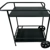 ABC home Outdoor Servierwagen mit großen Gummirädern – Mobiler Grillwagen mit 4 Flaschenhaltern – Wetterfester Beistellwagen aus Metall – 2 Ablagen – 86 cm Breit – Schwarz
