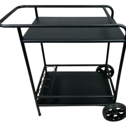 ABC home Outdoor Servierwagen mit großen Gummirädern – Mobiler Grillwagen mit 4 Flaschenhaltern – Wetterfester Beistellwagen aus Metall – 2 Ablagen – 86 cm Breit – Schwarz