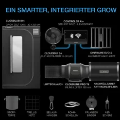 AC Infinity Growbox Komplettset 500W LED 120 x 120 x 200 cm Schwarz