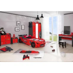 Aileenstore Kinderzimmer komplett Set Autobett Rio 5 teilig Rot