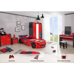 Aileenstore Kinderzimmer komplett Set Autobett Rio 5 teilig Rot