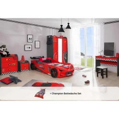 Aileenstore Kinderzimmer komplett Set Autobett Rio 5 teilig Rot