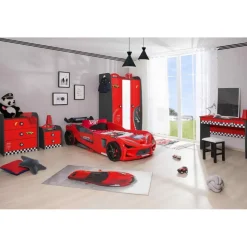 Aileenstore Kinderzimmer komplett Set Autobett Rio 5 teilig Rot