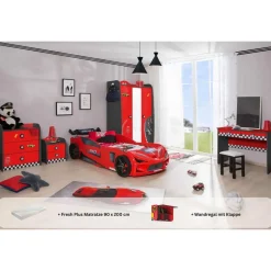 Aileenstore Kinderzimmer komplett Set Autobett Rio 5 teilig Rot