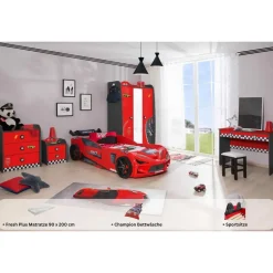 Aileenstore Kinderzimmer komplett Set Autobett Rio 5 teilig Rot