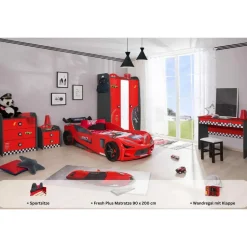 Aileenstore Kinderzimmer komplett Set Autobett Rio 5 teilig Rot