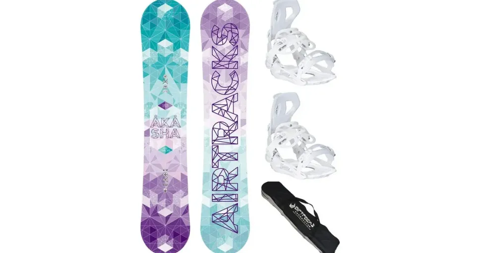 Airtracks Damen Snowboard-Set Akasha Lady Snowboard Freestyle Freeride 147 - Softbindung Master FASTEC W M - SB Bag