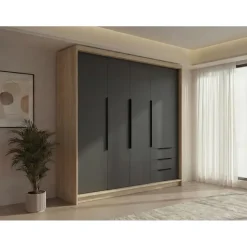 A&J MöbelLand Drehtürenschrank KLARI 200 x 215 x 59,5 cm Silberfarben