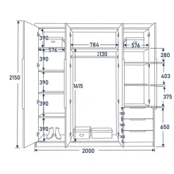 A&J MöbelLand Drehtürenschrank KLARI 200 x 215 x 59,5 cm Silberfarben