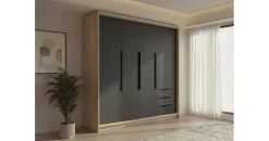 A&J MöbelLand Drehtürenschrank KLARI 200 x 215 x 59,5 cm Silberfarben