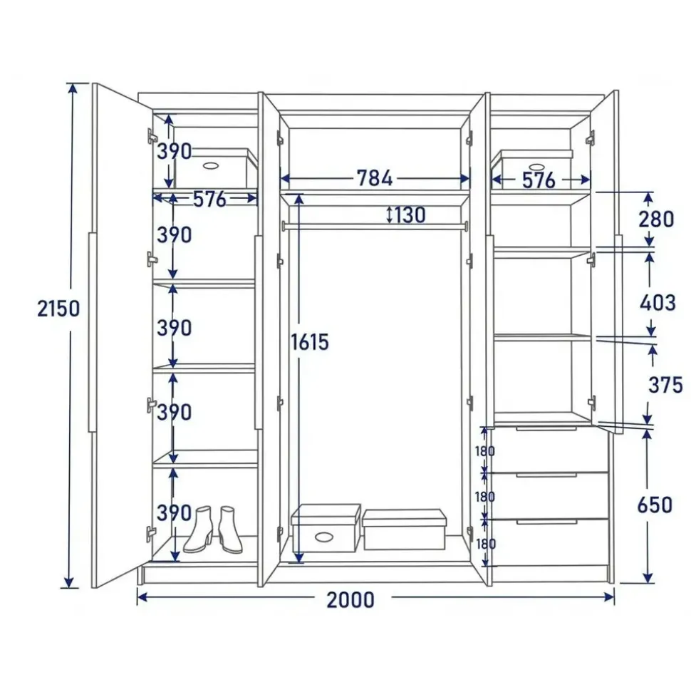A&J MöbelLand Drehtürenschrank OSLO 200 x 215 x 59,5 cm Weiß
