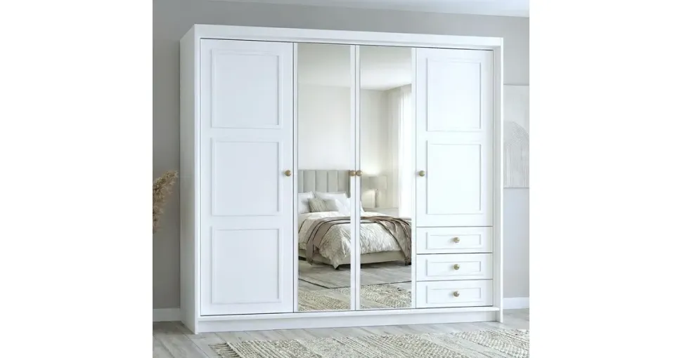 A&J MöbelLand Drehtürenschrank OSLO 200 x 215 x 59,5 cm Weiß