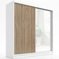 A&J MöbelLand Schwebetürenschrank LINA 2-türig Schrank 200 cm mit Spiegel Weiß