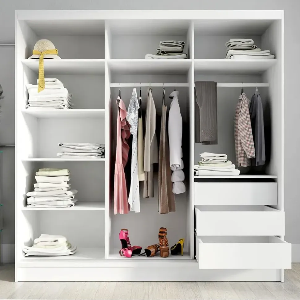 A&J MöbelLand Schwebetürenschrank LINA 2-türig Schrank 200 cm mit Spiegel Weiß