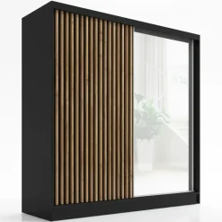 A&J MöbelLand Schwebetürenschrank LINA 2-türig Schrank 200 cm mit Spiegel Schwarz
