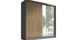 A&J MöbelLand Schwebetürenschrank LINA 2-türig Schrank 200 cm mit Spiegel Grau
