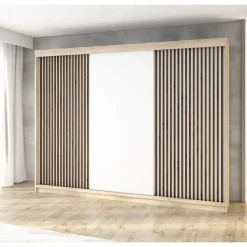A&J MöbelLand Schwebetürenschrank IOSA 200 x 215 x 59,5 cm Weiß/Schwarz