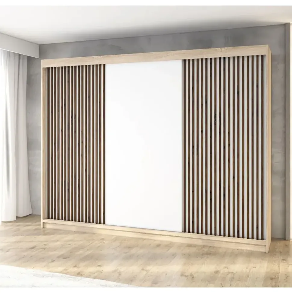 A&J MöbelLand Schwebetürenschrank IOSA 200 x 215 x 59,5 cm Weiß/Schwarz