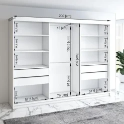 A&J MöbelLand Schwebetürenschrank IOSA 200 x 215 x 59,5 cm Weiß/Schwarz