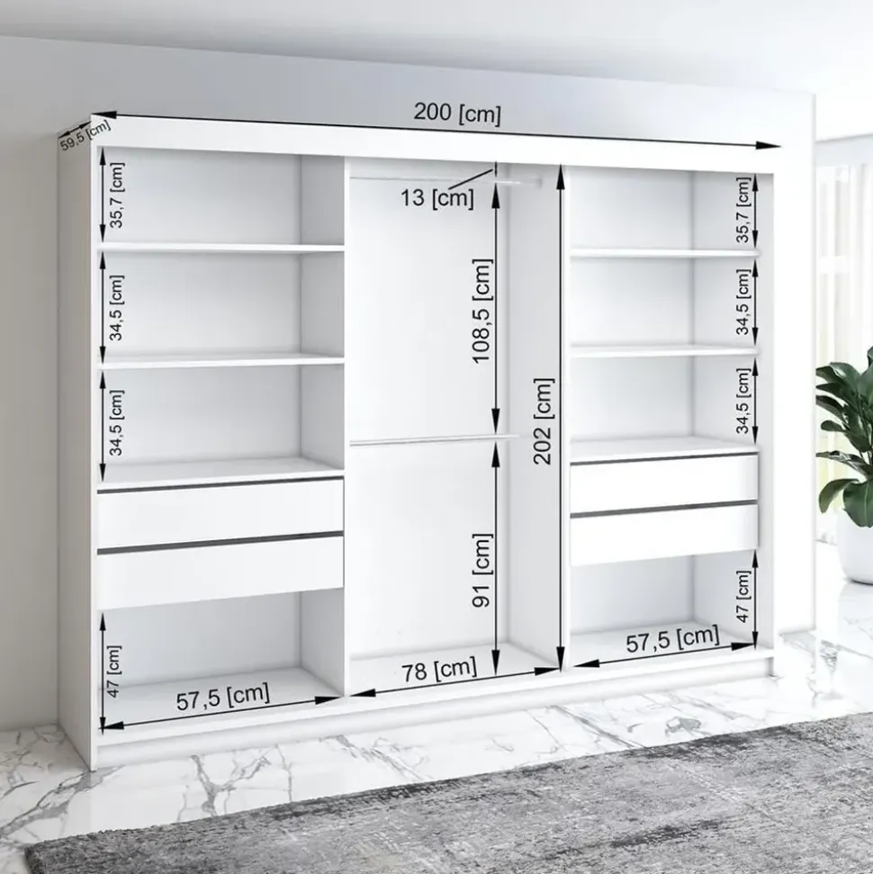 A&J MöbelLand Schwebetürenschrank IOSA 200 x 215 x 59,5 cm Weiß/Schwarz