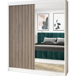 A&J MöbelLand Schwebetürenschrank MIT 120 x 215 x 59,5 cm Weiß