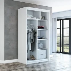 A&J MöbelLand Schwebetürenschrank MIT 120 x 215 x 59,5 cm Weiß