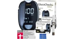 aktivmed GlucoCheck GOLD Blutzuckermessgerät mg/dl + 110 Teststreifen, 10 Lanzetten, 1 Stechhilfe, 1 Etui