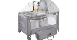 all Kids United all Kids United® Baby Reisebett Babybett Babycenter Kinderreisebett Kinderbett mit Matratze, Wickelauflage, Musikspiel und Mobile (Grau)