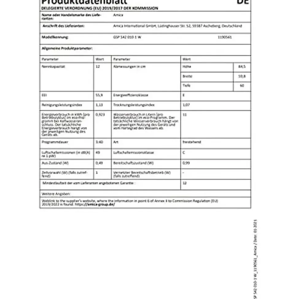 Amica GSP 542 010 Geschirrspüler