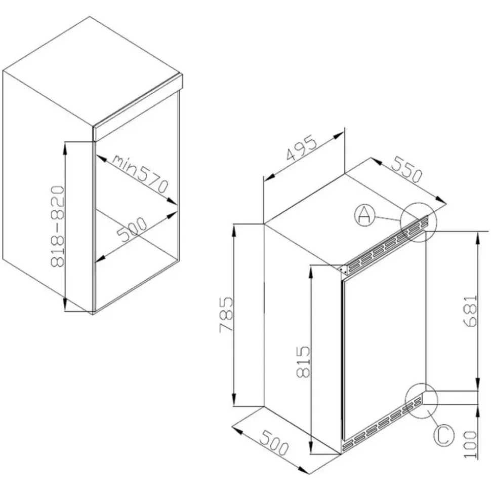 Amica UKSD 361 951 Unterbaukühlschrank (82 l, 815 mm hoch)