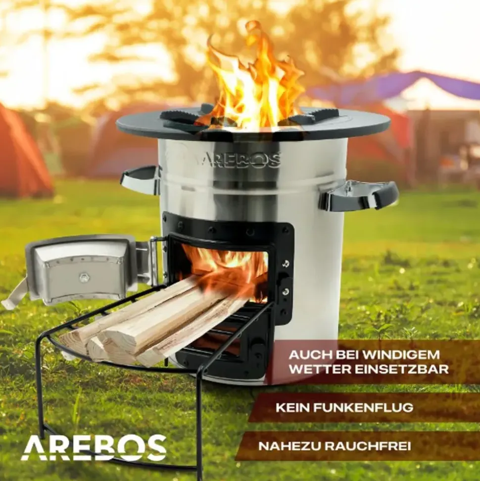 Arebos Raketenofen Größe 10,7 kg Gusseisen Silber
