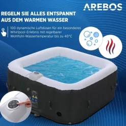 Arebos Whirlpool 154 x 154 x 65 cm Schwarz