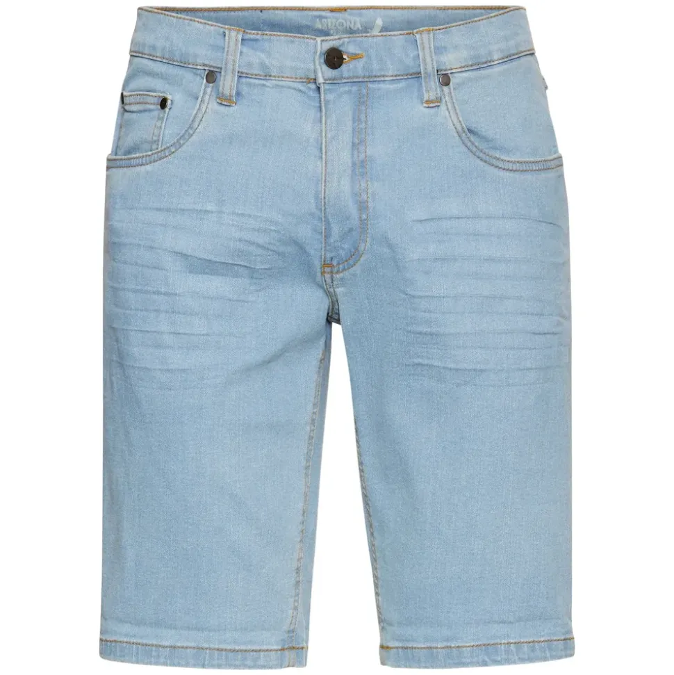 Arizona Jeansshorts ARIZONA, Herren, Gr. 34, blau (bleached), Denim/Jeans, Obermaterial: 98% Baumwolle, 2% Elasthan, kontrastfarbene Details, Basic, normal knieumspielend, Jeans, gerader Schnitt, niedrige Leibhöhe