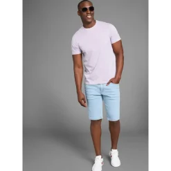 Arizona Jeansshorts ARIZONA, Herren, Gr. 34, blau (bleached), Denim/Jeans, Obermaterial: 98% Baumwolle, 2% Elasthan, kontrastfarbene Details, Basic, normal knieumspielend, Jeans, gerader Schnitt, niedrige Leibhöhe