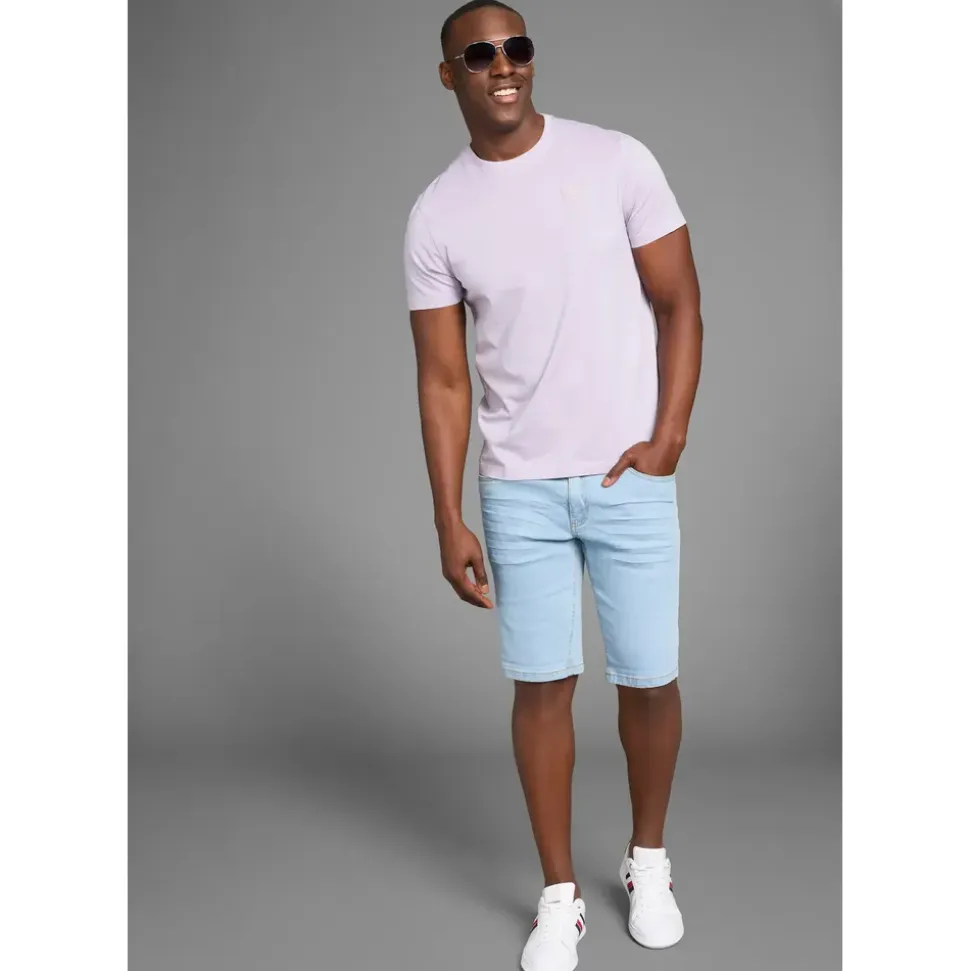 Arizona Jeansshorts ARIZONA, Herren, Gr. 34, blau (bleached), Denim/Jeans, Obermaterial: 98% Baumwolle, 2% Elasthan, kontrastfarbene Details, Basic, normal knieumspielend, Jeans, gerader Schnitt, niedrige Leibhöhe