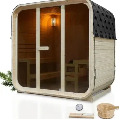 Artsauna Fasssauna Fjora 9 kW Ofen Glasfront