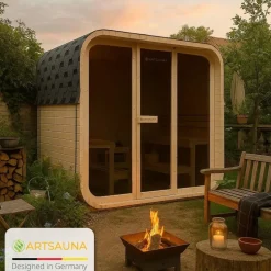 Artsauna Fasssauna Fjora 9 kW Ofen Glasfront