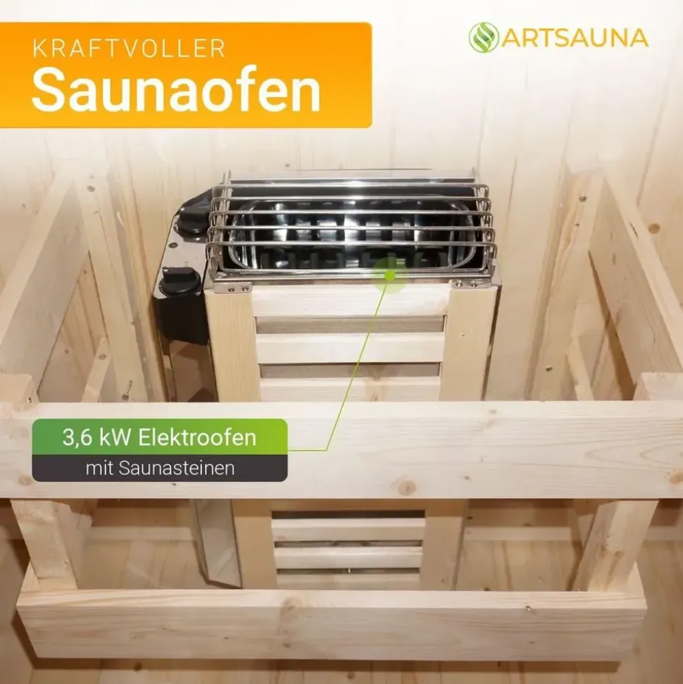 Artsauna Fasssauna Nolvik M inkl. 3,6 kW Ofen + Zubehör
