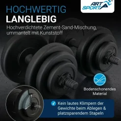 ArtSport Hantelset 20 kg Kurzhantelset schwarz