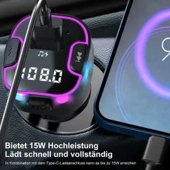 astraveo Zigarettenanzünder USB C Auto Ladegerät Bluetooth 5.3 FM Transmitter für iPhone 17 16 15 14 Samsung Galaxy S26 S25 S24 S23 S22 Andorid