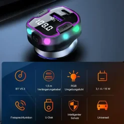 astraveo Zigarettenanzünder USB C Auto Ladegerät Bluetooth 5.3 FM Transmitter für iPhone 17 16 15 14 Samsung Galaxy S26 S25 S24 S23 S22 Andorid