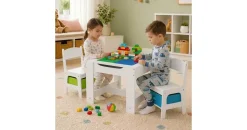 BABY VIVO Kindersitzgruppe mit multifunktionalem Tisch und 2 Stühlen aus Holz - Moritz