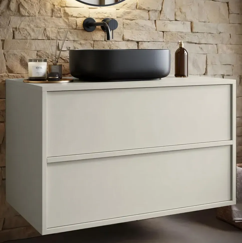 Badplaats Waschbeckenunterschrank Mali 2 Schubladen 80 x 54 x 46 cm Beige