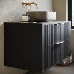 Badplaats Waschbeckenunterschrank Rimini 2 Schubladen 80 x 46 x 46 cm Schwarz Matt