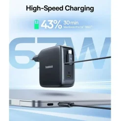 Baseus EnerCore CJ21 Charger Retractable 3C 67W EU Black