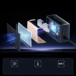 Baseus GaN 3x USB-C USB DC, 240W Smart-Desktop-Schnellladegerät – Schwarz