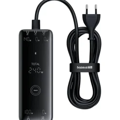 Baseus GaN 3x USB-C USB DC, 240W Smart-Desktop-Schnellladegerät – Schwarz