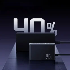 Baseus GaN 3x USB-C USB DC, 240W Smart-Desktop-Schnellladegerät – Schwarz