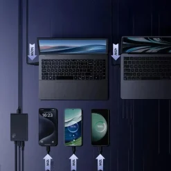 Baseus GaN 3x USB-C USB DC, 240W Smart-Desktop-Schnellladegerät – Schwarz