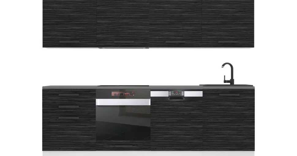 Belini Küchenzeile Alice 240 x 60 cm Königliches Ebenholz